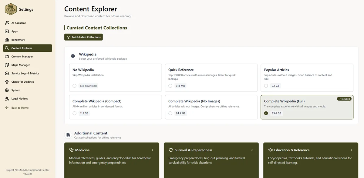 Eksplorator treści offline Project NOMAD