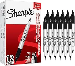 Sharpie Twin Tip markery permanentne | czarne | opakowanie 12 szt.