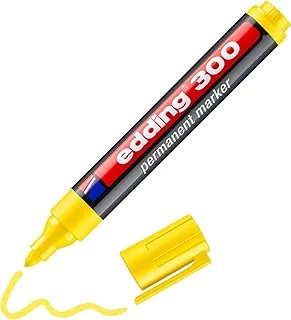 edding 300 markerów permanentnych, żółte, 1 pisak, okrągła końcówka 1,5-3 mm, wodoodporne, szybkoschnące, odporne na ścieranie, do kartonu, tworzywa sztucznego, szkła, drewna, metalu, szkła