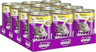 Whiskas Karma dla kotów mokra karma dla dorosłych 1+ z kurczakiem w galaretce, 12 puszek (12 x 400 g)