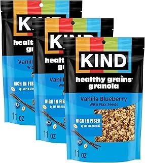 KIND Healthy Grains Clusters, Vanilla Blueberry Granola With Flax Seeds, Healthy Snacks, Gluten Free, 10g Protein, 3 Count