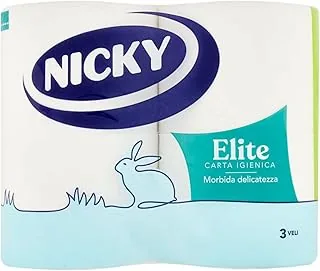 Nicky Elite - 4 rolki papier toaletowy, 170 puszystych arkuszy 3 welony, miękki i odporny na kontakt ze skórą, testowany dermatologicznie, papier 100% z certyfikatem FSC