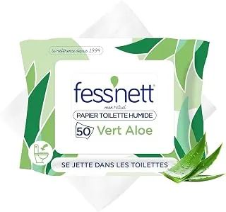 Fess'nett papier toaletowy, wilgotny, pocket, zielony, aloes, 50 sztuk – testowany dermatologicznie 0% parabenów, 0% fenoksyetanolu – do skóry normalnej