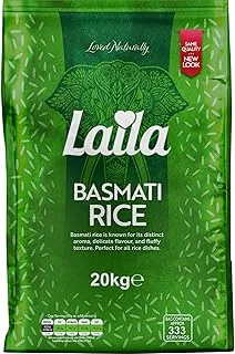 Laila Ryż Basmati 20 kg, aromatyczny ryż w stylu basmati, 20 kg ryżu basmati długoziarnisty do biryani, pilaw lub pulao, ryż bezglutenowy, 100% czysty ryż długoziarnisty