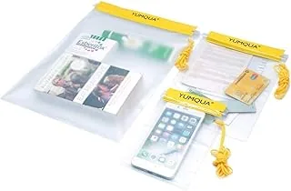 YUMQUA Wodoodporna torba, wodoodporna torba sucha, torba na dokumenty, mapę, aparat, tablet, telefon, zestaw 3 sztuk, żółta