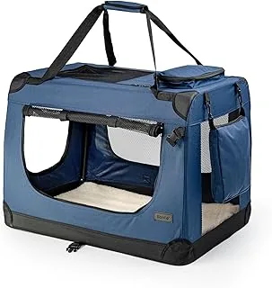 lionto Składany transporter dla psa do podróży i samochodu, 50x34x36 cm, wytrzymały transporter z uchwytami i kocem dla kota i psa do 10 kg, mocna torba z tkaniny, granatowy