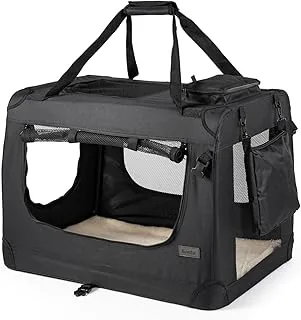lionto Składany transporter dla psa do podróży i samochodu, 82x58x58 cm, wytrzymały transporter z uchwytami i kocem dla kota i psa do 18 kg, mocna torba z tkaniny, czarny