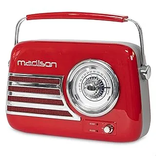 Madison - FREESOUND-VR40R - Vintage radio bateryjne o mocy 30W z Bluetooth, USB i FM - czerwony