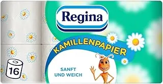Regina Papier Rumiankowy 16 Rolek po 150 Listków, Miękki i Delikatny, Zapachowy, z Nadrukiem, 3 Warstwy, Duże Opakowanie, Certyfikat FSC, Czysta Celuloza, Atest NIZP-PZH