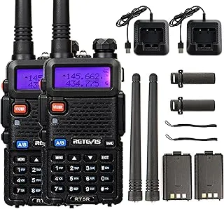 Retevis RT5R Walkie Talkie Professional, Dwuzakresowy Walkie Talkie Dalekiego Zasięgu z Ładowarką USB, Krótkofalówka 128 Kanałów VOX FM Radio Alarm Awaryjny Magazynu, Polowanie, Nagły (Czarny, 2 Szt)