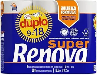 Renova Super Duplo Zestaw 9 rolek papieru toaletowego o podwójnej grubości, biały