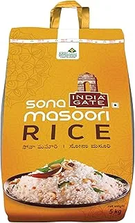 India Gate Sona Masoori ryż 5 kg – średnioziarnisty, surowy i dojrzewający przez 2 lata, lekki ryż, naturalnie wegański, codzienny posiłek, aromatyczny ryż l bez dodatku koloru