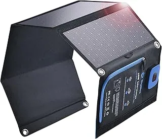 BigBlue 28W przenośna ładowarka solarna z 2 portami USB (5V/4A łącznie), panelem słonecznym IPX4 z cyfrowym amperomierzem i zabezpieczeniem zamkowym do ładowania urządzeń USB - iPhone Android GoPro