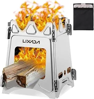 Lixada Kuchenka kempingowa piec opalany drewnem, przenośna, ze stali nierdzewnej/tytanu, drewno, na piknik, BBQ, kemping, wędrówki