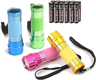 EverBrite 4 Pezzi Torce Elettriche LED Portachiave, Torcia Portatile Set, Pile della Luce per Campeggio, Escursioni, Caccia, Zaino in Spalla Inclusi Cordino, 12 x AAA Batterie