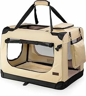 lionto Składany transporter dla psa do podróży i samochodu, 60x42x44 cm, wytrzymały transporter z uchwytami i kocem dla kota i psa do 12 kg, mocna torba z tkaniny, beżowy
