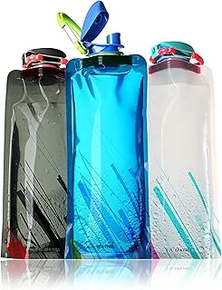 Ganzoo worek/butelka na wodę 700 ml trinktüte, składany pojemnik na napoje z karabińczykiem, szczelne zamknięcie gwintu i ustnika, BPA free, nadaje się do zmywarki, 3 szt., czarny niebieski biały