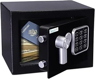 SereneLife Sejf Cyfrowy ze Stali – 23x17x17 cm, Elektroniczne Bezpieczeństwo + Klucz, Przechowywanie Pieniędzy, Broni, Biżuterii, Paszportów – Do Domu, Hoteli, Szafek, Biura – Czarny