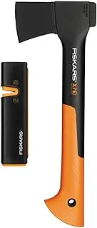 Fiskars X-Series Zestaw Siekiery z Ostrzałką, Czarny/Pomarańczowy, X7-XS