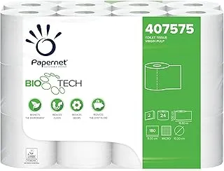 Papernet Bio Tech – papier toaletowy (407575s), 1 paczka z 24 rolkami z czystej celulozy, w naturalny sposób zwalcza bakterie chorobotwórcze, 2 warstwy, 180 arkuszy na rolkę