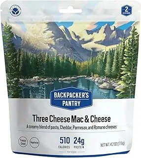 Backpacker's Pantry Three Cheese Mac & Cheese - liofilizowana żywność na wędrówki i kemping, żywność w nagłych wypadkach, 24 g białka, wegetariańska, 1 sztuka