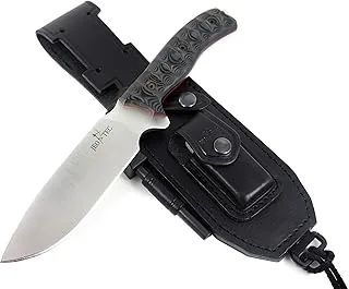 JEO-TEC Nº7 Nóż Bushcraft, nóż do paska na zewnątrz, nóż myśliwski, nóż survivalowy wielofunkcyjny, stałe ostrze, BÖHLER N690C, z naturalna skorzana osłona + krzesiwo, recznie robiony w Hiszpanii