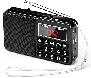 PRUNUS J-429SW Radio przenośne Małe AM/FM/SW, ładowalne radio z głośnikiem AUX/SD/TF/MP3. Radio zasilane bateryjnie z dużym przyciskiem i dużym wyświetlaczem. Automatyczne zapisywanie stacji.