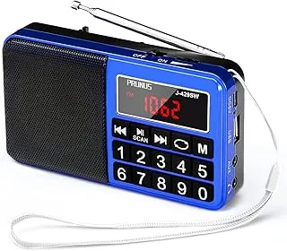 PRUNUS J-429SW Radio przenośne Małe AM/FM/SW, ładowalne radio z głośnikiem AUX/SD/TF/MP3. Radio zasilane bateryjnie z dużym przyciskiem i dużym wyświetlaczem. Automatyczne zapisywanie stacji.