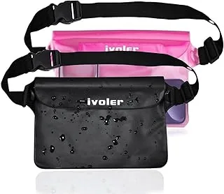 ivoler [2 szt. Uniwersalna wodoodporna saszetka z paskiem w talii, wodoszczelna torba plażowa, pływanie, rafting, kajak, piesze wycieczki, wędkowanie, wspinaczka, kemping itp. (czarny + różowy)