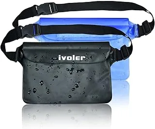 ivoler [2 szt. Uniwersalna wodoodporna saszetka z paskiem w talii, wodoszczelna torba plażowa, pływanie, rafting, kajak, piesze wycieczki, wędkowanie, wspinaczka, kemping itp. (czarny +niebieski)