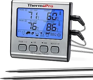 ThermoPro TP17 Cyfrowy termometr do mięsa Termometr do żywności Podwójne sondy temperatury żywności do palacza Piekarnik kuchenny Duży termometr kuchenny z podświetleniem LCD z alarmem czasowym