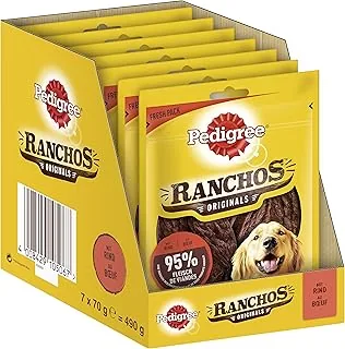 Rodowód Ranchos Originals Słodkie przysmaki dla małych i dużych psów z wołowiną - Delikatnie suszone - Idealne dla małych i dużych psów - 7 x 70 g