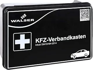 WALSER 44262 Apteczka pierwszej pomocy, zestaw awaryjny do samochodu, DIN 13164, zestaw pierwszej pomocy, kolor czarny