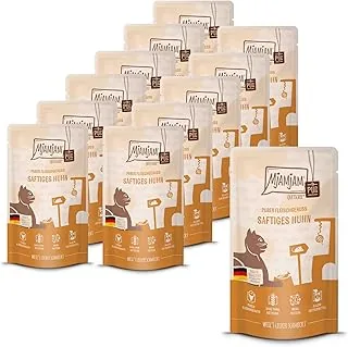 MjAMjAM - Mokra karma Premium dla kotów - Quetschie - Czysta mięsna przyjemność - Soczysty kurczak pur, 12-pak (12 x 125g), bezzbożowa z dodatkowym mięsem