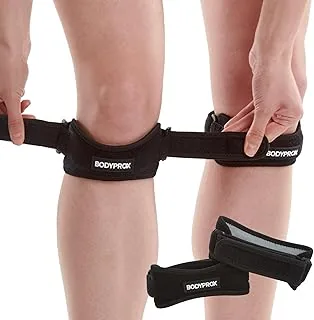 Bodyprox Patella Pas na kolano z paskiem łagodzącym ból kolana, do wędrówek, piłki nożnej, koszykówki, biegania, swetrów, kolan, tenisa, zapalenia ścięgien, siatkówki i przysiadów, 2 szt