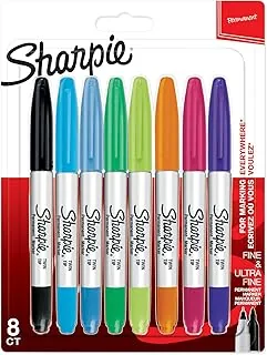 Markery permanentne Sharpie z dwoma końcówkami | Cienka i ultra cienka końcówka | Asortyment kolorów | 8 sztuk