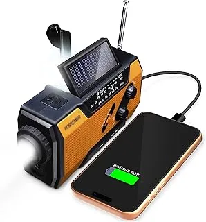FosPower Przenośne Radio | Energia Słoneczna, Korba i Baterie | Awaryjne Radio Korbowe | 2000mAh Bateria Wewnętrzna | Latarka, SOS Alarm i Lampa Czytająca | Wędrówki, na Zewnątrz, w Nagłych Wypadkach