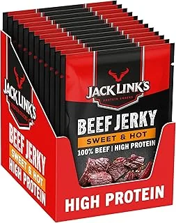Jack Link's Beef Jerky Sweet & Hot Suszone Mięso Wołowe, Wysokobiałkowa Przekąska na Zewnątrz, na Siłownię, na Trening, Amerykańska Przekąska, Chipsy z Suszonej Wołowiny, 12 Szt. (12 x 40 G)