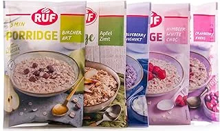 RUF Porridge Topseller: 2x malinowo-biały choc 65g, 2x jogurt Blueberry 65g, 2x Bircher Art 65g, 2x cynamon jabłko 65g, 2x Cranberry Kokos 65g