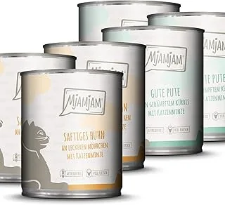 MjAMjAM - Mokra karma premium dla kotów - opakowanie mono I - z kurczakiem i indykiem, 6 sztuk (6 x 800 g), bez zbóż, z bardzo dużą ilością mięsa