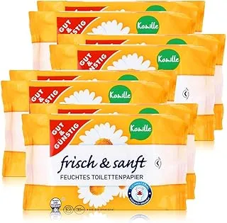 Gut & Günstig 8 sztuk (560 arkuszy) wilgotnego papieru toaletowego, 8 sztuk w opakowaniu rumianku
