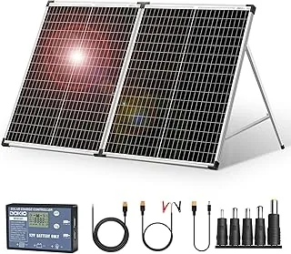 DOKIO składany, przenośny panel słoneczny o mocy 100 W, z monokrystalicznymi ogniwami, zintegrowany regulator ładowania 12 V i 2 porty USB