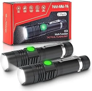 AOMEES Mini latarka LED, ładowana latarka USB, 3000 lumenów, super jasna lampa z zoomem IPX5, wodoszczelna z 4 trybami, kompaktowa na kemping, wędrówki, w sytuacjach awaryjnych, 2 sztuki