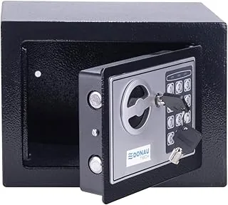 DONAU TECH cyfrowy mini sejf 4,6 l / 23 x 17 x 17 cm, ręczny elektroniczny, mały sejf do mebli, z cyfrowym hasłem i 2 kluczami bezpieczeństwa, czarny