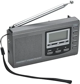 AM/FM / SW1-7 przenośny 9-pasmowy odbiornik radiowy z głośnikami i słuchawkami, doskonały wyświetlacz czasu odbioru, alarm, timer snu, zasilanie bateryjne (1032-GY)
