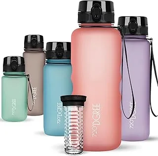 720°DGREE Butelka na wodę 1,5l „uberBottle” softTouch +Wkład na owoce – Bez BPA – Do siłowni, fitnessu i na wędrówki – Wielka butelka XL z Tritanu: lekka, odporna na uderzenia, wielorazowa
