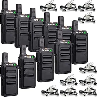 Retevis RT619 Walkie Talkie z Zestawem Słuchawkowym Zestaw Radiowy Pmr Daleki Zasięg 1300 mAh Bez Licencji 16 Kanałów VOXWalkie Talkie Akumulator Dla Sił Bezpieczeństwa, Szkoła (10 Sztuk, Czarny)