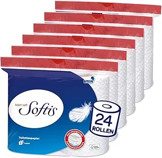 Softis 4-warstwowy papier toaletowy, 24 opakowania w rolkach (6 x 4 opakowania pojedyncze), 100 arkuszy w rolce, unikalny system miękkich komór | opakowanie nadające się do recyklingu | papier z