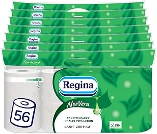 Regina Aloe Vera 3-warstwowy papier toaletowy – opakowanie 56 rolek, 150 arkuszy w rolce, delikatny i niezawodny, pielęgnuje dzięki esencji aloesu, papier z certyfikatem FSC
