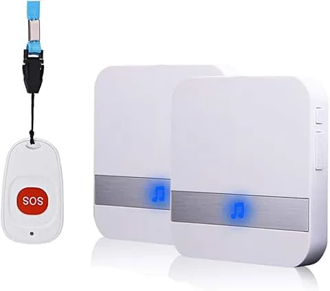 Bezprzewodowy alarm mobilny do domu z przyciskiem alarmowym, wersja wtykowa, alarm paniki, bezprzewodowy alarm dla osób starszych (1 do 2, biały)